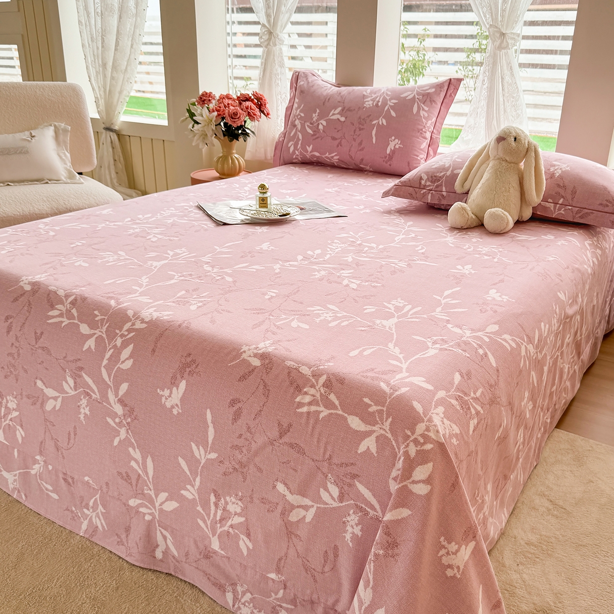 91家纺网 家纺一手货源 找家纺 壹贝家纺 2025新款A类100%全棉纯棉磨毛床单单床单床单单件 春和景明-粉