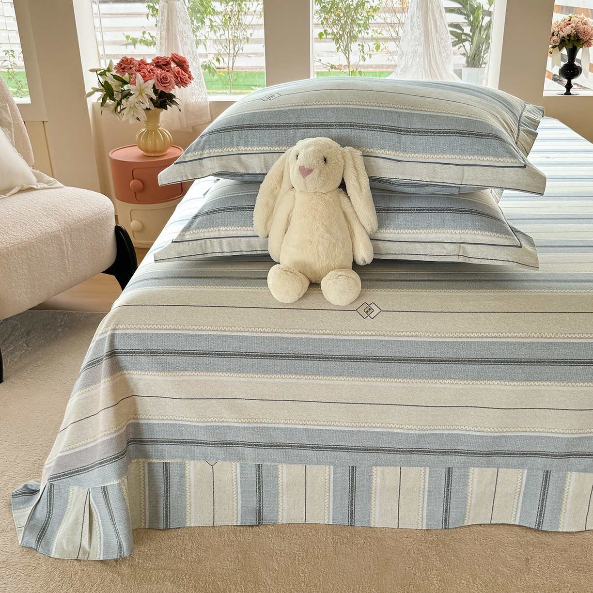 91家纺网 家纺一手货源 找家纺 壹贝家纺 2025新款A类100%全棉纯棉磨毛床单单床单床单单件 凡尔赛-灰