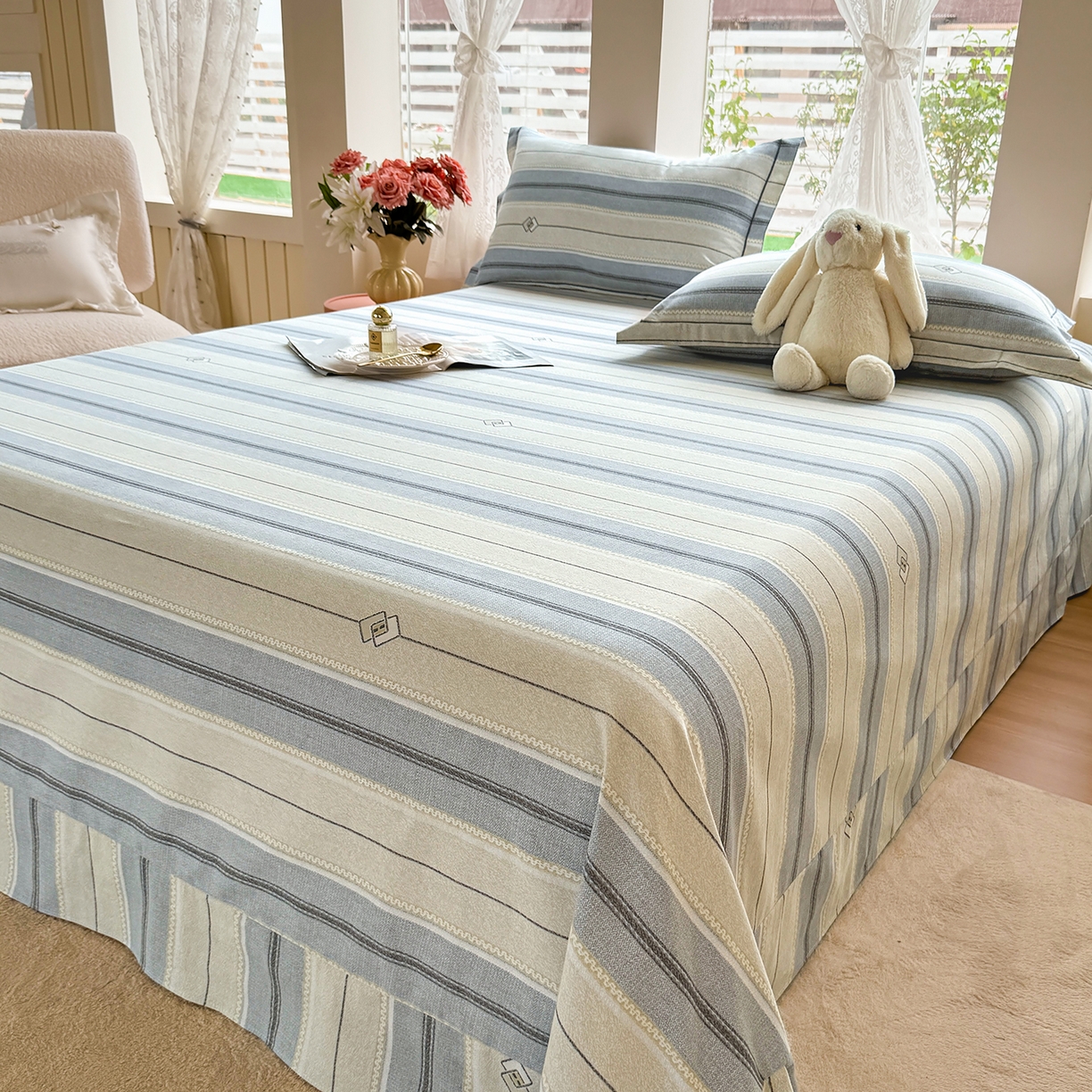 91家纺网 家纺一手货源 找家纺 壹贝家纺 2025新款A类100%全棉纯棉磨毛床单单床单床单单件 凡尔赛-灰