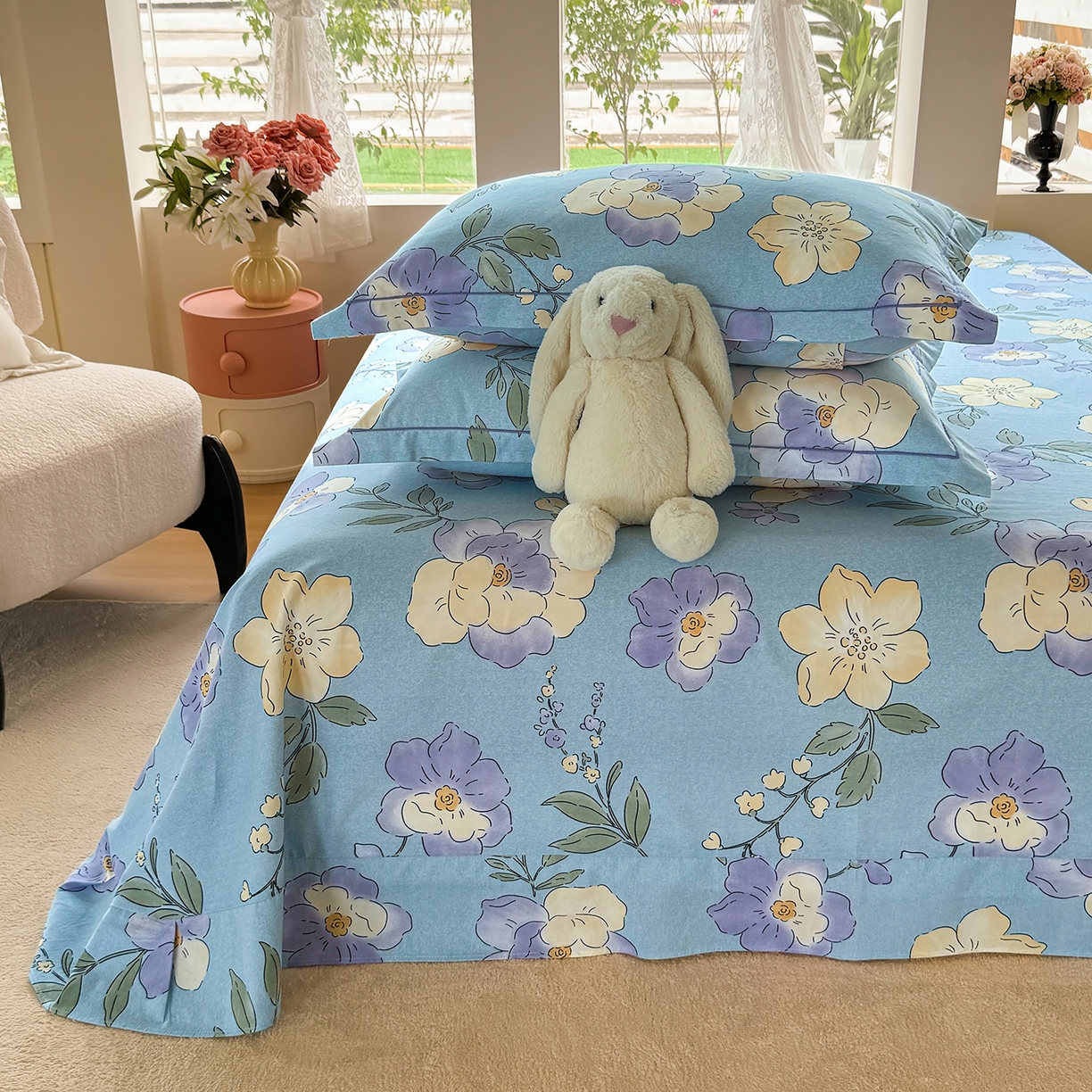 91家纺网 家纺一手货源 找家纺 壹贝家纺 2025新款A类100%全棉纯棉磨毛床单单床单床单单件 莫奈花园