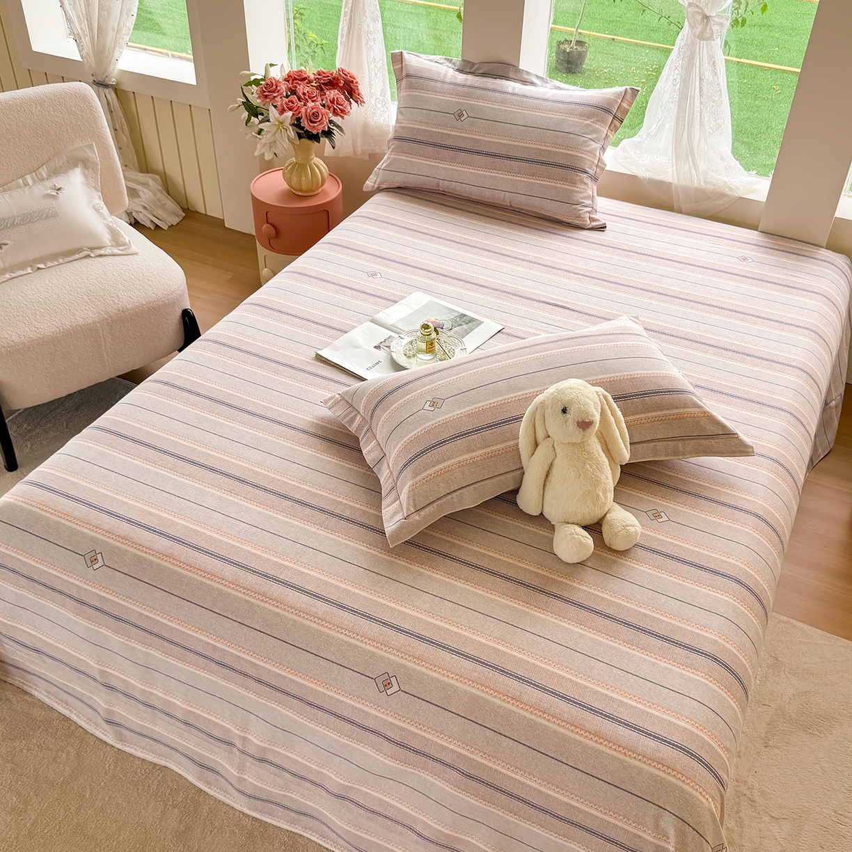 91家纺网 家纺一手货源 找家纺 壹贝家纺 2025新款A类100%全棉纯棉磨毛床单单床单床单单件 凡尔赛-桔