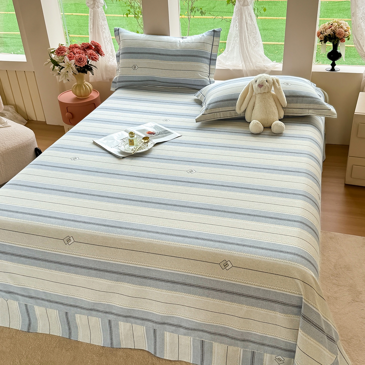 91家纺网 家纺一手货源 找家纺 壹贝家纺 2025新款A类100%全棉纯棉磨毛床单单床单床单单件 凡尔赛-灰