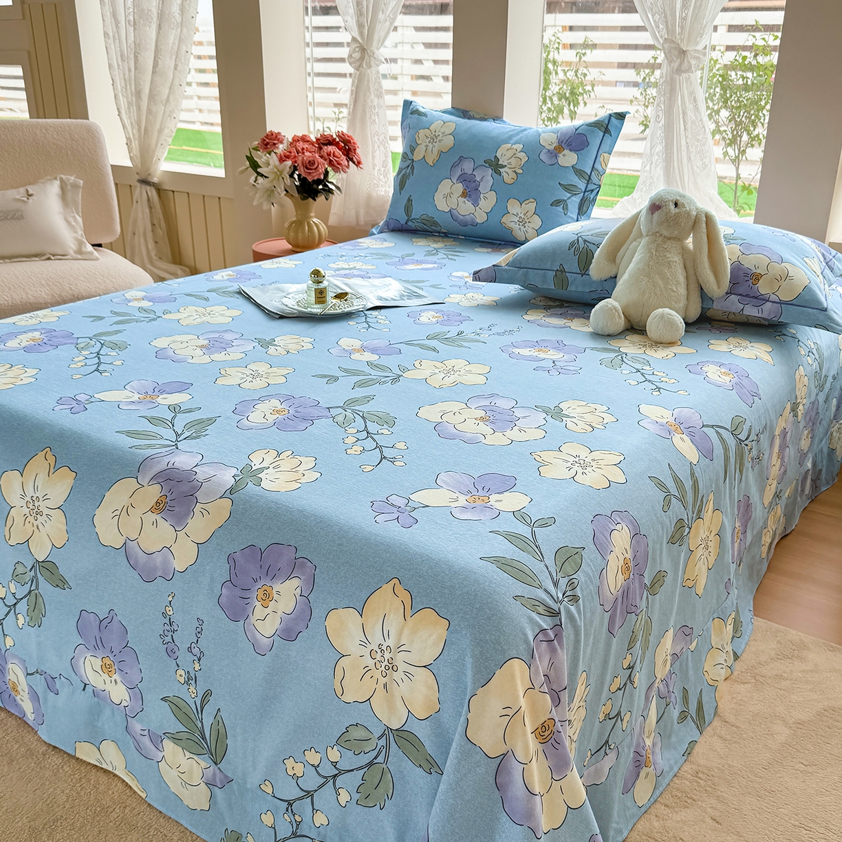 91家纺网 家纺一手货源 找家纺 壹贝家纺 2025新款A类100%全棉纯棉磨毛床单单床单床单单件 莫奈花园