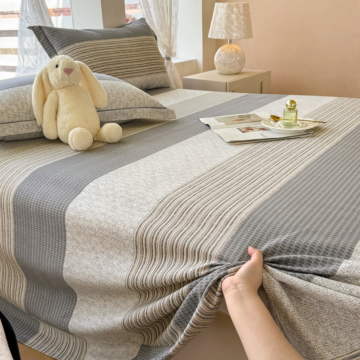 91家纺网 家纺一手货源 找家纺 壹贝家纺 2025新款A类100%全棉纯棉磨毛床单单床单床单单件 亚马-灰