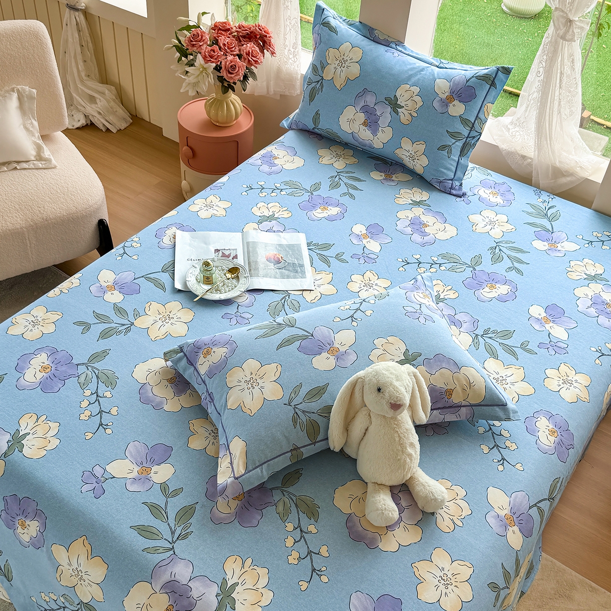 91家纺网 家纺一手货源 找家纺 壹贝家纺 2025新款A类100%全棉纯棉磨毛床单单床单床单单件 莫奈花园