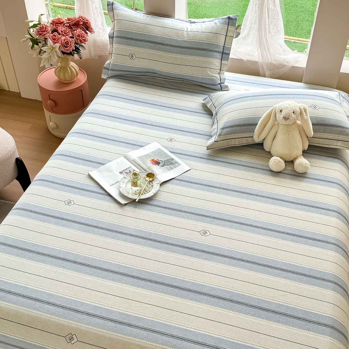 91家纺网 家纺一手货源 找家纺 壹贝家纺 2025新款A类100%全棉纯棉磨毛床单单床单床单单件 凡尔赛-灰