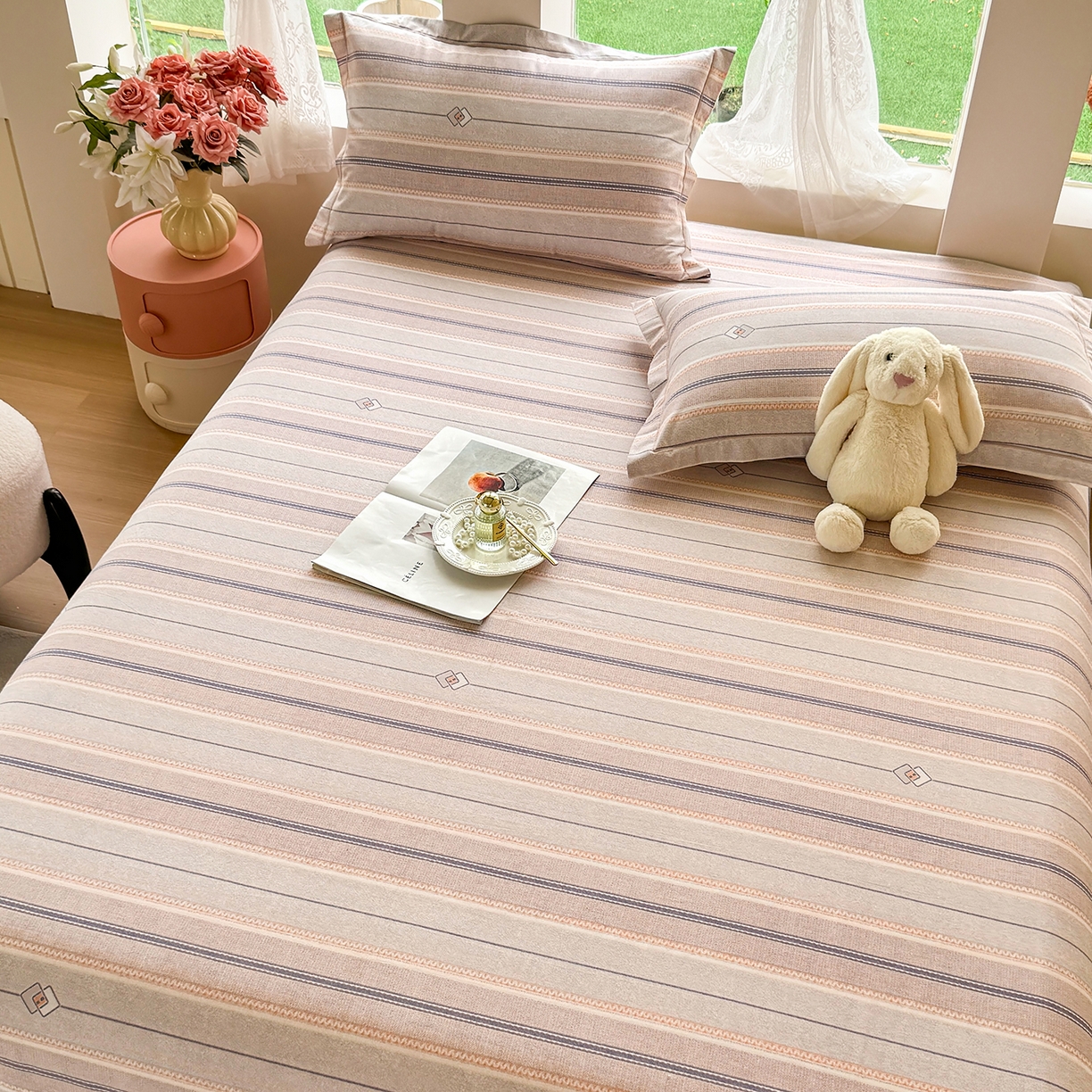 91家纺网 家纺一手货源 找家纺 壹贝家纺 2025新款A类100%全棉纯棉磨毛床单单床单床单单件 凡尔赛-桔