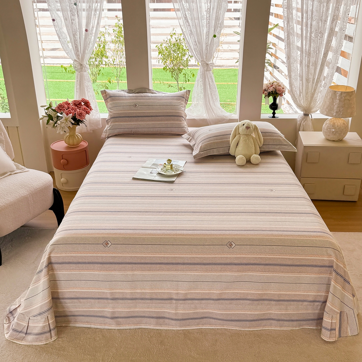 91家纺网 家纺一手货源 找家纺 壹贝家纺 2025新款A类100%全棉纯棉磨毛床单单床单床单单件 凡尔赛-桔