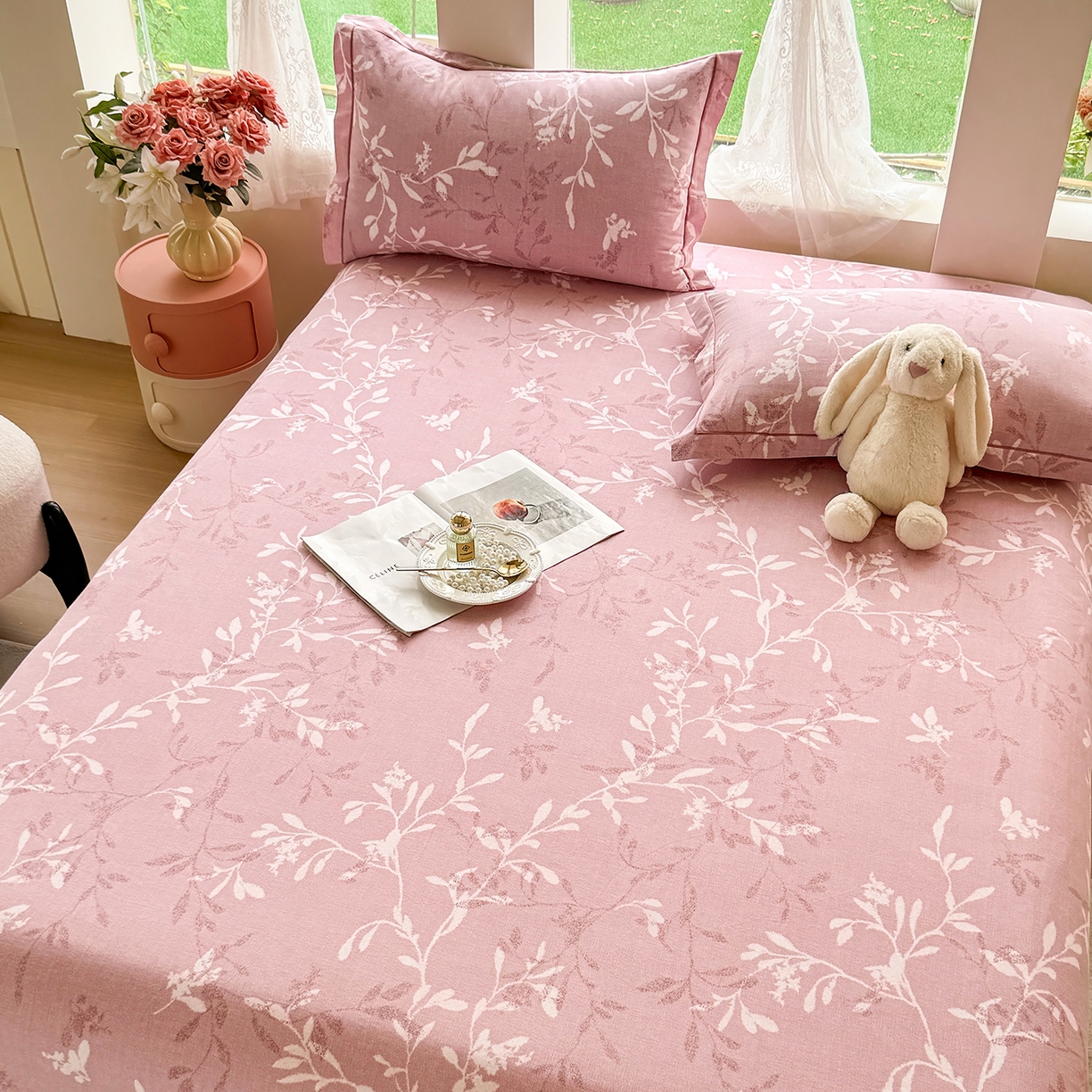 91家纺网 家纺一手货源 找家纺 壹贝家纺 2025新款A类100%全棉纯棉磨毛床单单床单床单单件 春和景明-粉