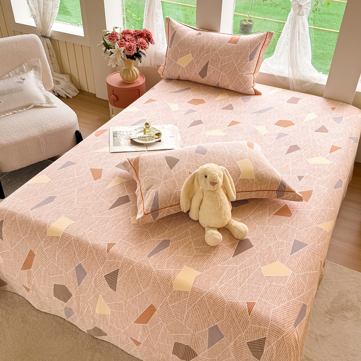 91家纺网 家纺一手货源 找家纺 壹贝家纺 2025新款A类100%全棉纯棉磨毛床单单床单床单单件 记忆碎片-咖