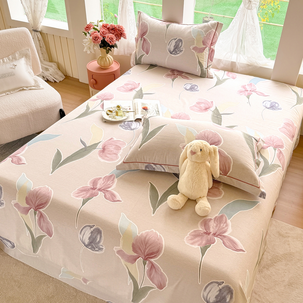 91家纺网 家纺一手货源 找家纺 壹贝家纺 2025新款A类100%全棉纯棉磨毛床单单床单床单单件 奈美