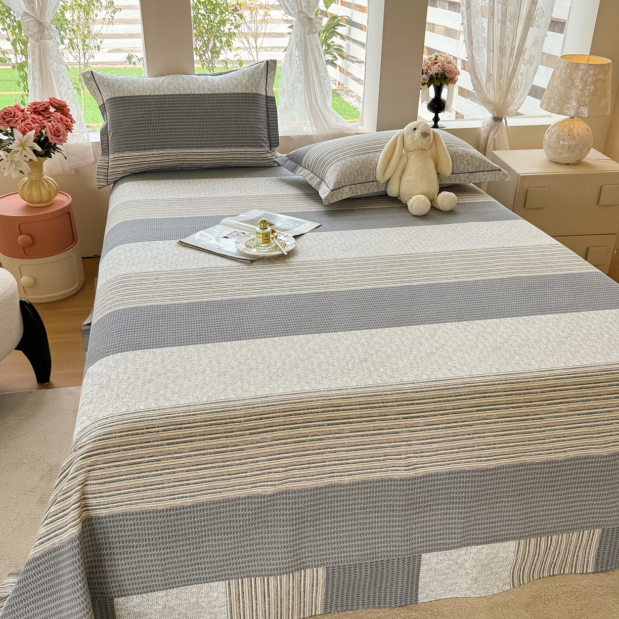 91家纺网 家纺一手货源 找家纺 壹贝家纺 2025新款A类100%全棉纯棉磨毛床单单床单床单单件 亚马-灰