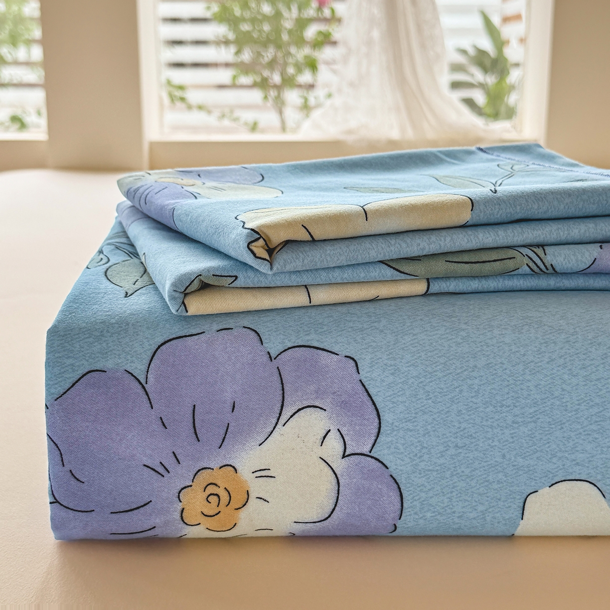 91家纺网 家纺一手货源 找家纺 壹贝家纺 2025新款A类100%全棉纯棉磨毛床单单床单床单单件 莫奈花园