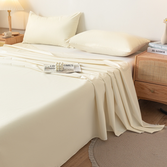 91家纺网 家纺一手货源 找家纺 梵克保罗 2025新款亲肤舒适防水纯色床单 C-奶油白