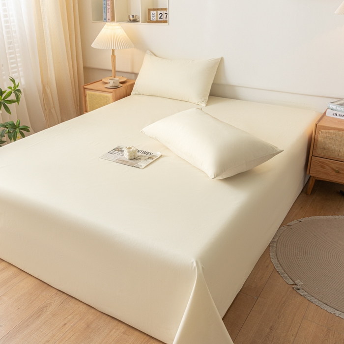 91家纺网 家纺一手货源 找家纺 梵克保罗 2025新款亲肤舒适防水纯色床单 C-奶油白