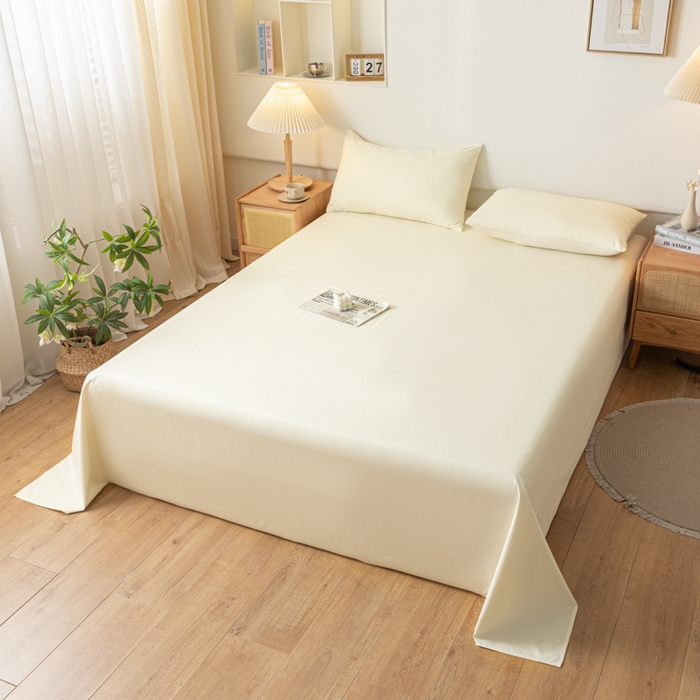 91家纺网 家纺一手货源 找家纺 梵克保罗 2025新款亲肤舒适防水纯色床单 C-奶油白