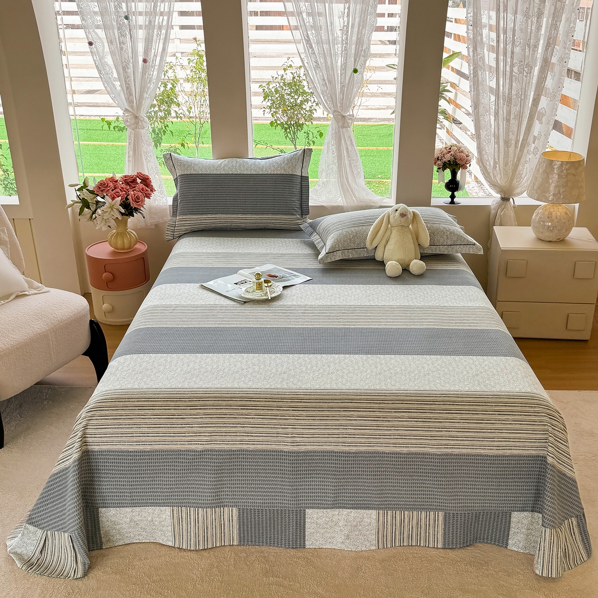 91家纺网 家纺一手货源 找家纺 壹贝家纺 2025新款A类100%全棉纯棉磨毛床单单床单床单单件 亚马-灰