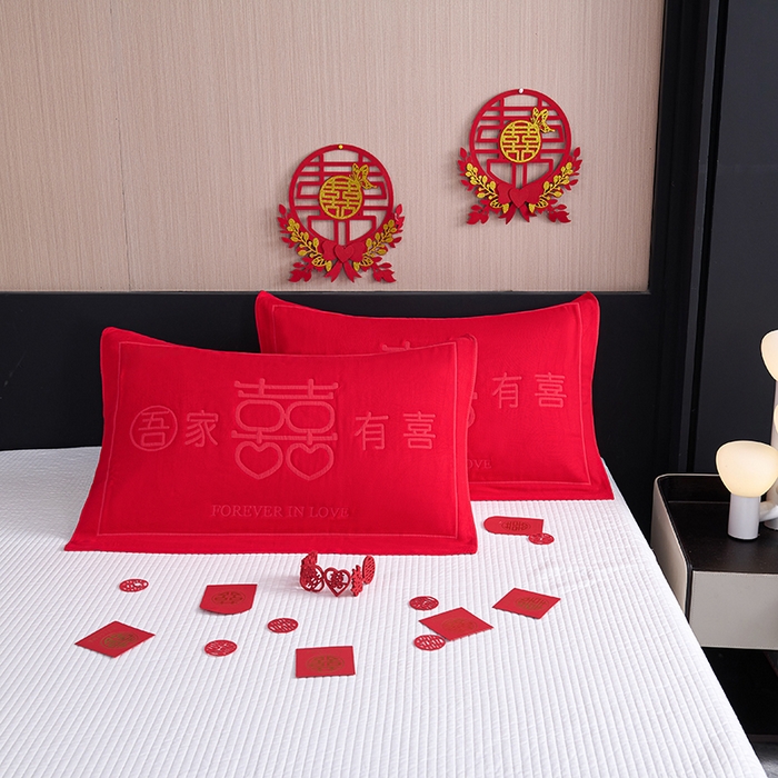 91家纺网 家纺一手货源 找家纺 （总）棠薇家纺 2025新款全棉大红婚庆枕巾