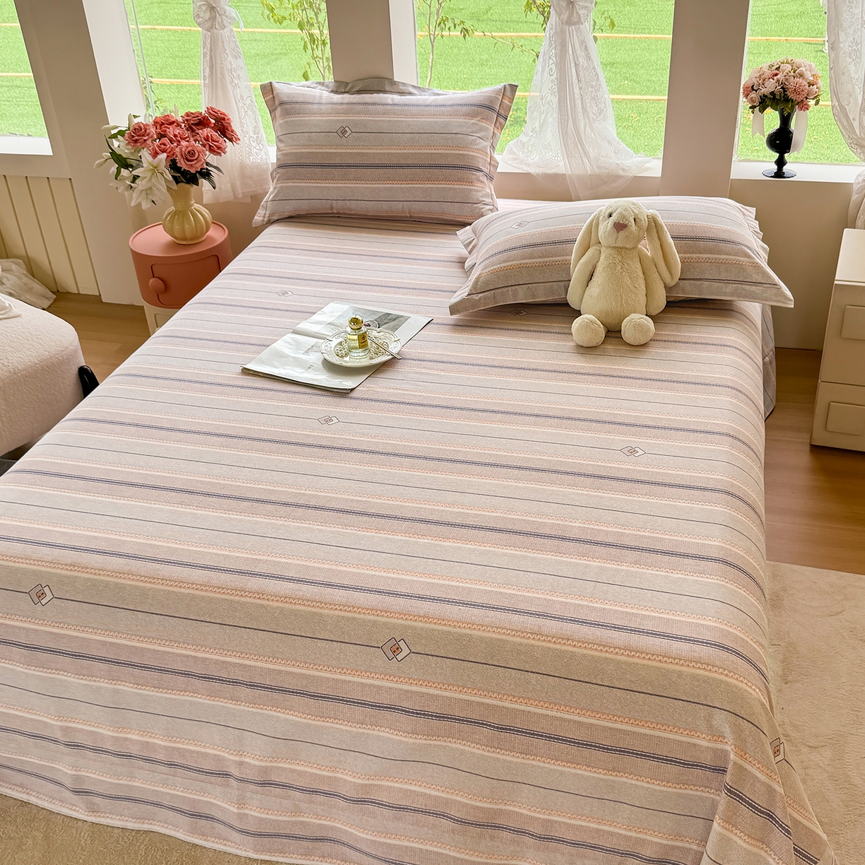 91家纺网 家纺一手货源 找家纺 壹贝家纺 2025新款A类100%全棉纯棉磨毛床单单床单床单单件 凡尔赛-桔