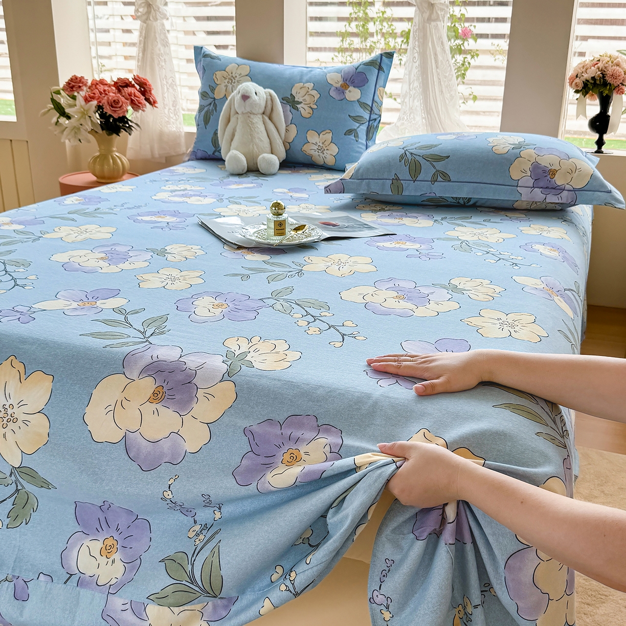 91家纺网 家纺一手货源 找家纺 壹贝家纺 2025新款A类100%全棉纯棉磨毛床单单床单床单单件 莫奈花园