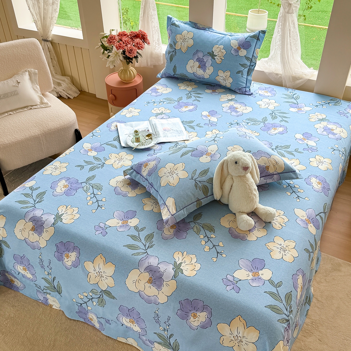 91家纺网 家纺一手货源 找家纺 壹贝家纺 2025新款A类100%全棉纯棉磨毛床单单床单床单单件 莫奈花园