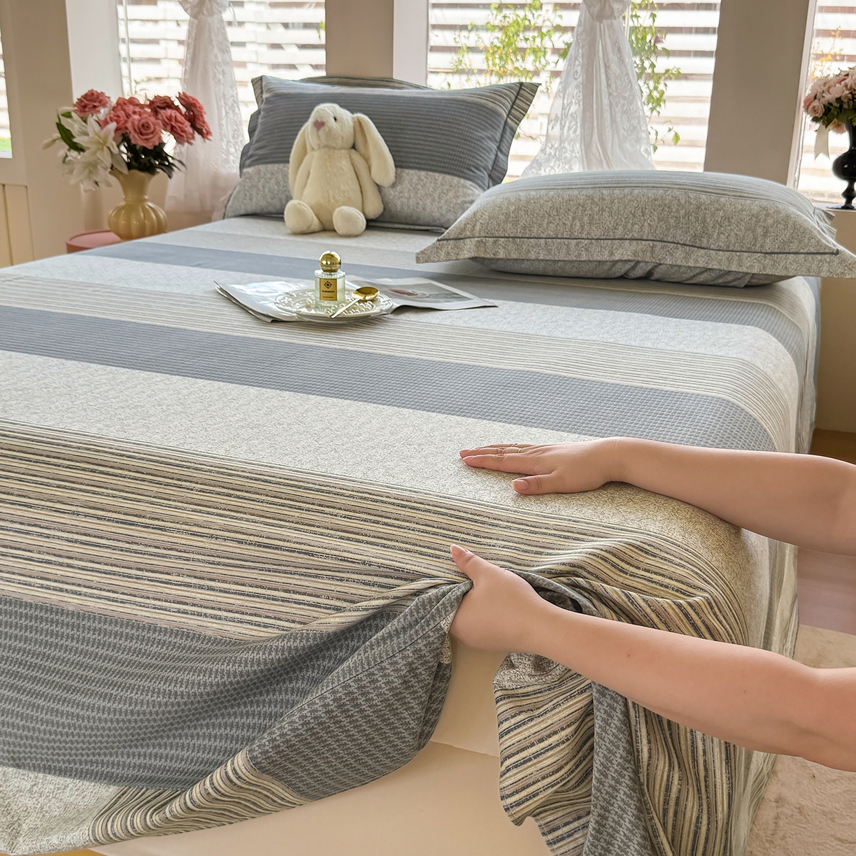 91家纺网 家纺一手货源 找家纺 壹贝家纺 2025新款A类100%全棉纯棉磨毛床单单床单床单单件 亚马-灰