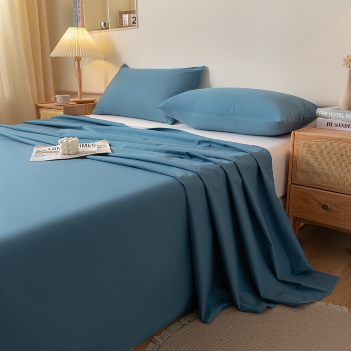 91家纺网 家纺一手货源 找家纺 梵克保罗 2025新款亲肤舒适防水纯色床单 C-宾利蓝