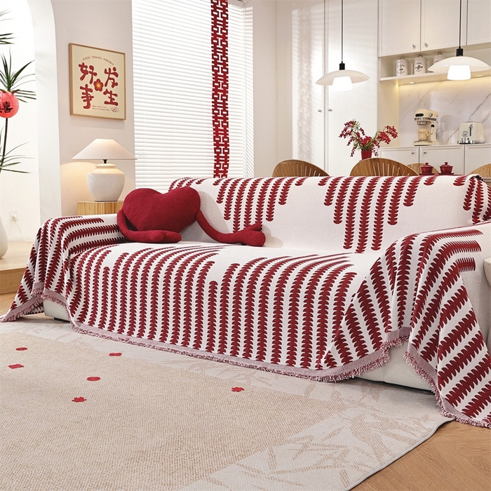 91家纺网 家纺一手货源 找家纺 （总）共鸣沙发垫 2025新款亲肤舒适雪尼尔玉兰喜庆红色沙发巾