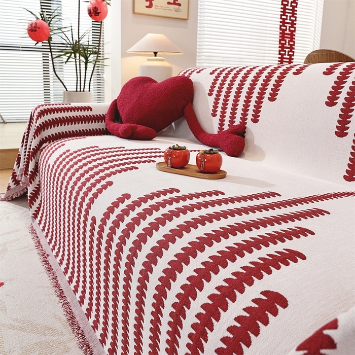 91家纺网 家纺一手货源 找家纺 （总）共鸣沙发垫 2025新款亲肤舒适雪尼尔玉兰喜庆红色沙发巾