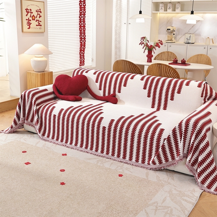 91家纺网 家纺一手货源 找家纺 （总）共鸣沙发垫 2025新款亲肤舒适雪尼尔玉兰喜庆红色沙发巾