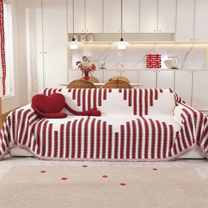 91家纺网 家纺一手货源 找家纺 （总）共鸣沙发垫 2025新款亲肤舒适雪尼尔玉兰喜庆红色沙发巾