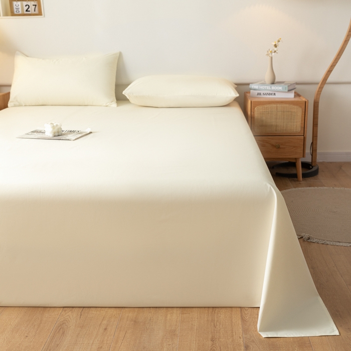 91家纺网 家纺一手货源 找家纺 梵克保罗 2025新款亲肤舒适防水纯色床单 C-奶油白
