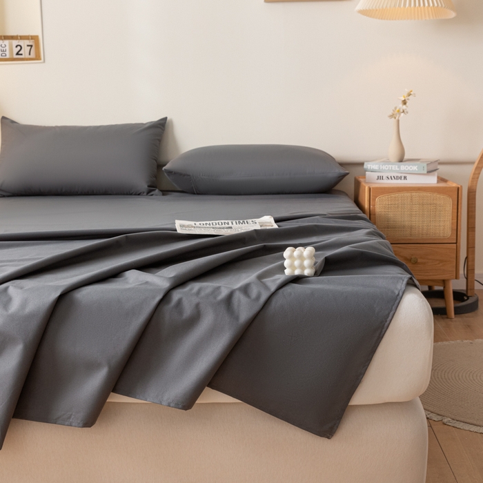 91家纺网 家纺一手货源 找家纺 梵克保罗 2025新款亲肤舒适防水纯色床单 C-深灰