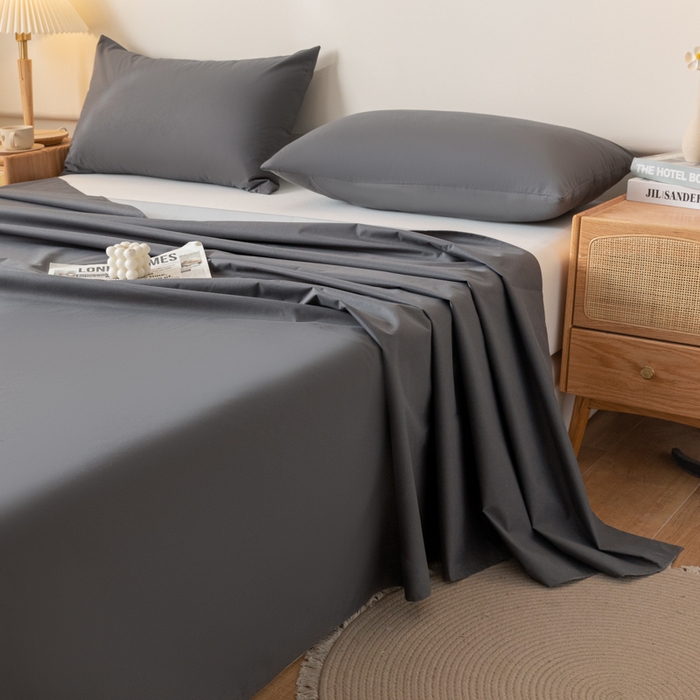 91家纺网 家纺一手货源 找家纺 梵克保罗 2025新款亲肤舒适防水纯色床单 C-深灰