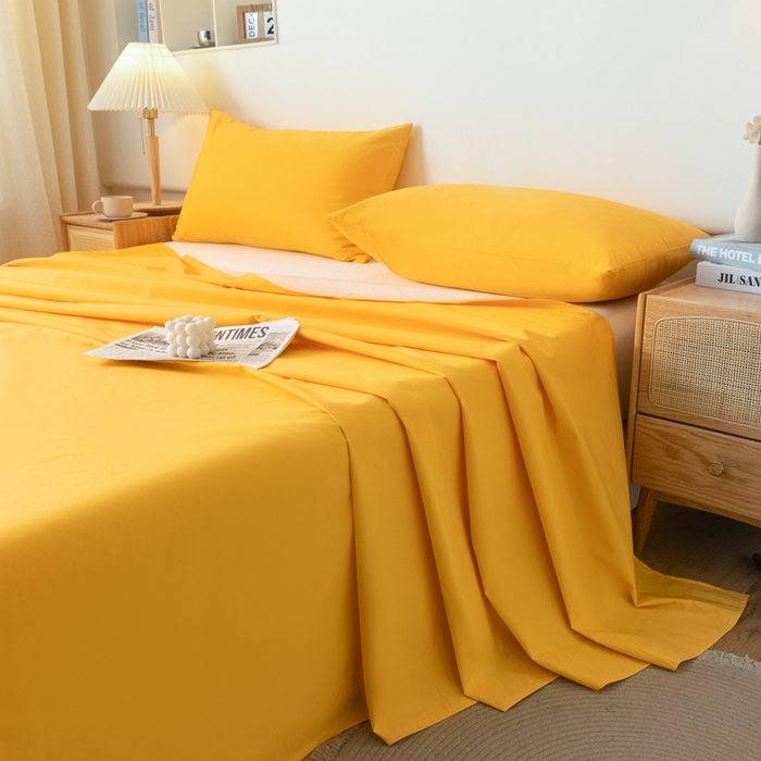 91家纺网 家纺一手货源 找家纺 梵克保罗 2025新款亲肤舒适防水纯色床单 C-油画黄