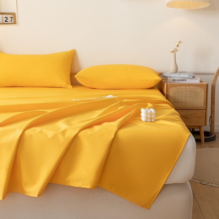 91家纺网 家纺一手货源 找家纺 梵克保罗 2025新款亲肤舒适防水纯色床单 C-油画黄