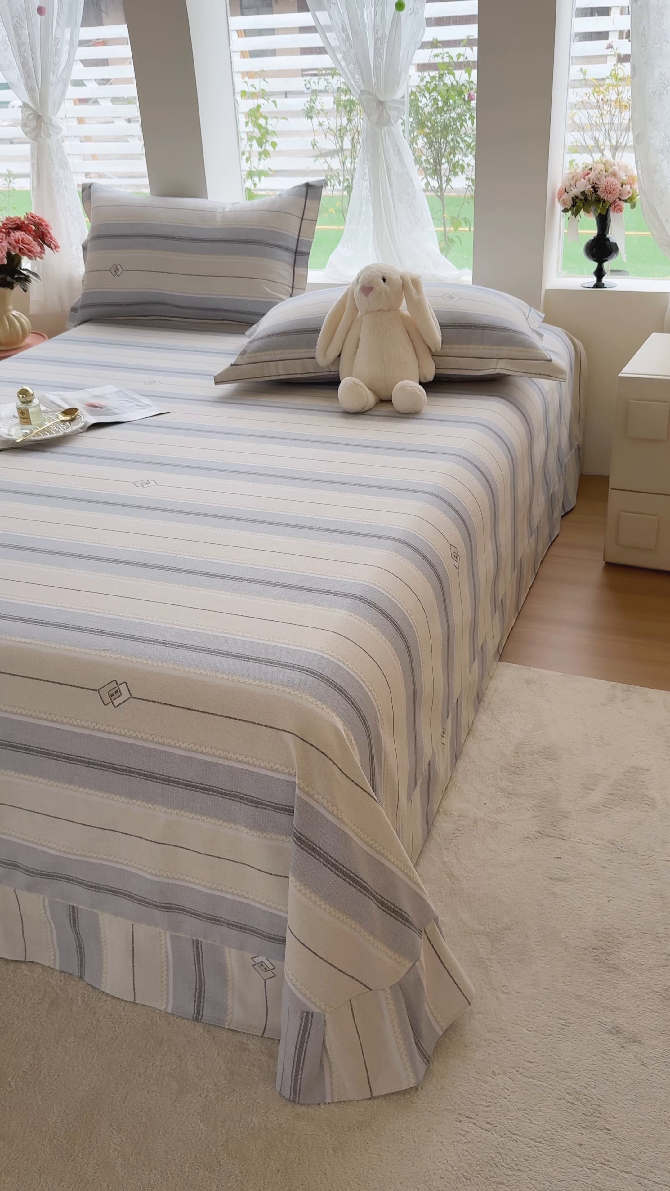 91家纺网 家纺一手货源 找家纺 壹贝家纺 2025新款A类100%全棉纯棉磨毛床单单床单床单单件 凡尔赛-灰