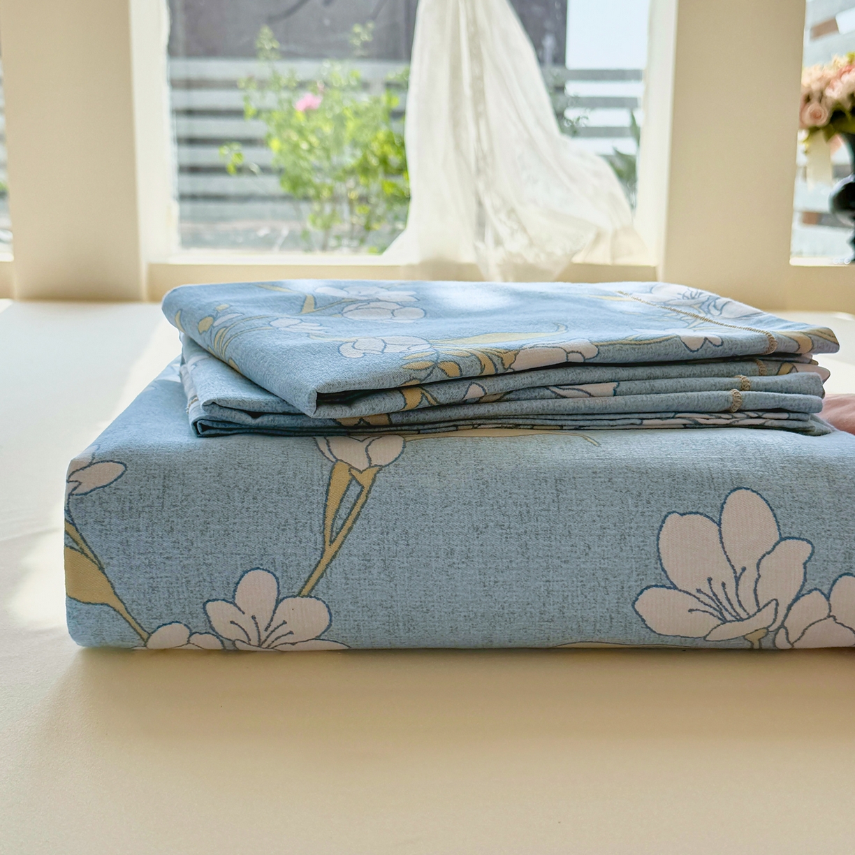 91家纺网 家纺一手货源 找家纺 壹贝家纺 2025新款A类100%全棉纯棉磨毛床单单床单床单单件 蓝莲花