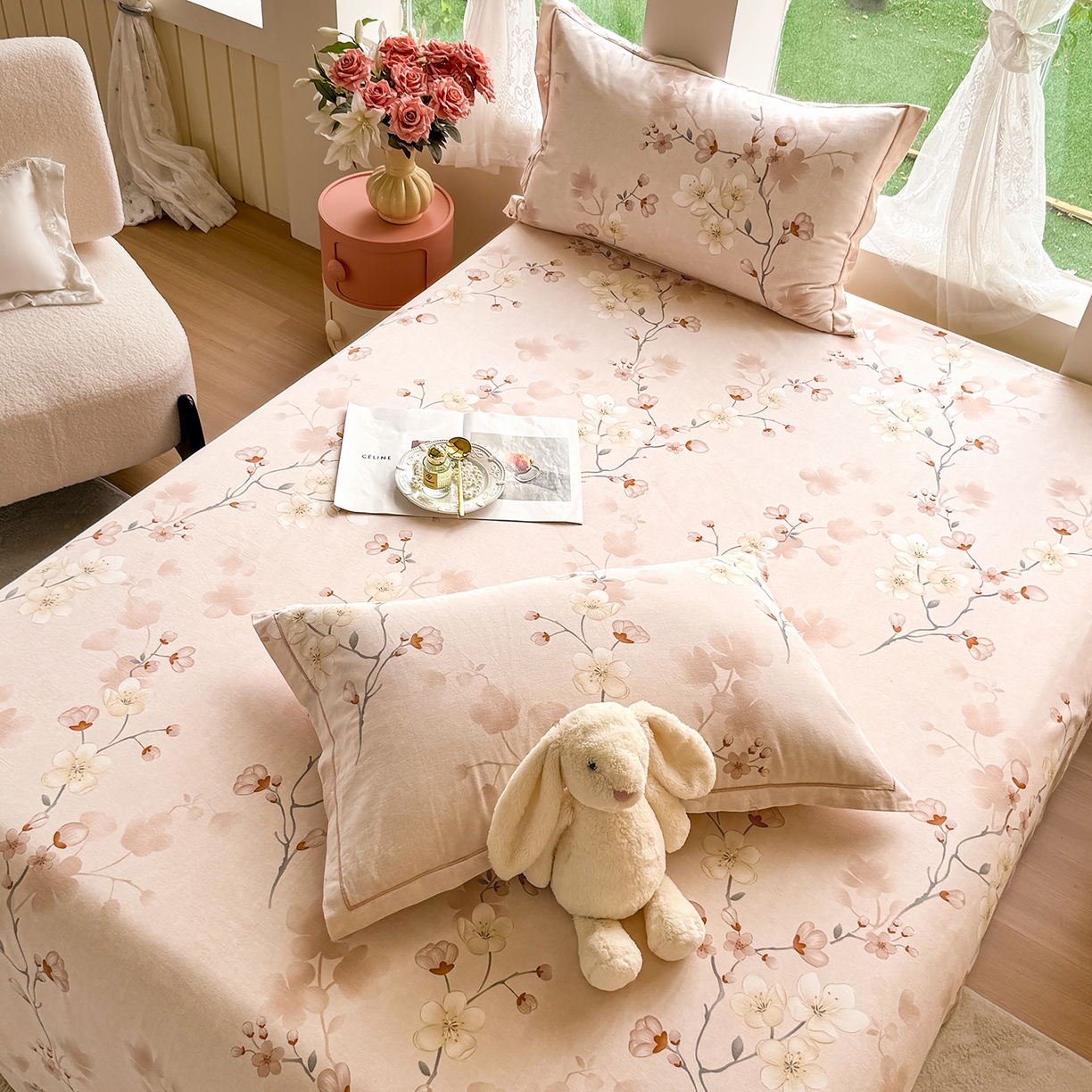 91家纺网 家纺一手货源 找家纺 壹贝家纺 2025新款A类100%全棉纯棉磨毛床单单床单床单单件 十里桃花