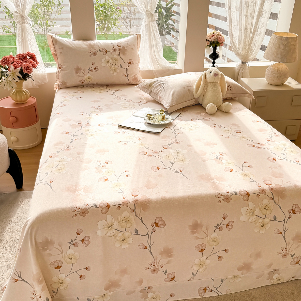 91家纺网 家纺一手货源 找家纺 壹贝家纺 2025新款A类100%全棉纯棉磨毛床单单床单床单单件 十里桃花