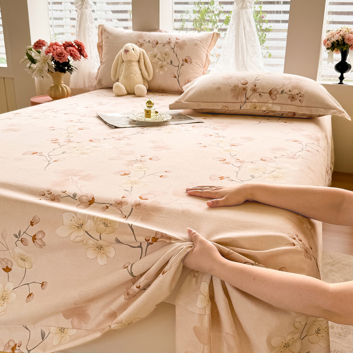 91家纺网 家纺一手货源 找家纺 壹贝家纺 2025新款A类100%全棉纯棉磨毛床单单床单床单单件 十里桃花