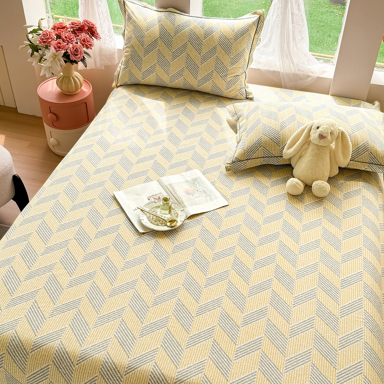 91家纺网 家纺一手货源 找家纺 壹贝家纺 2025新款A类100%全棉纯棉磨毛床单单床单床单单件 施华-灰