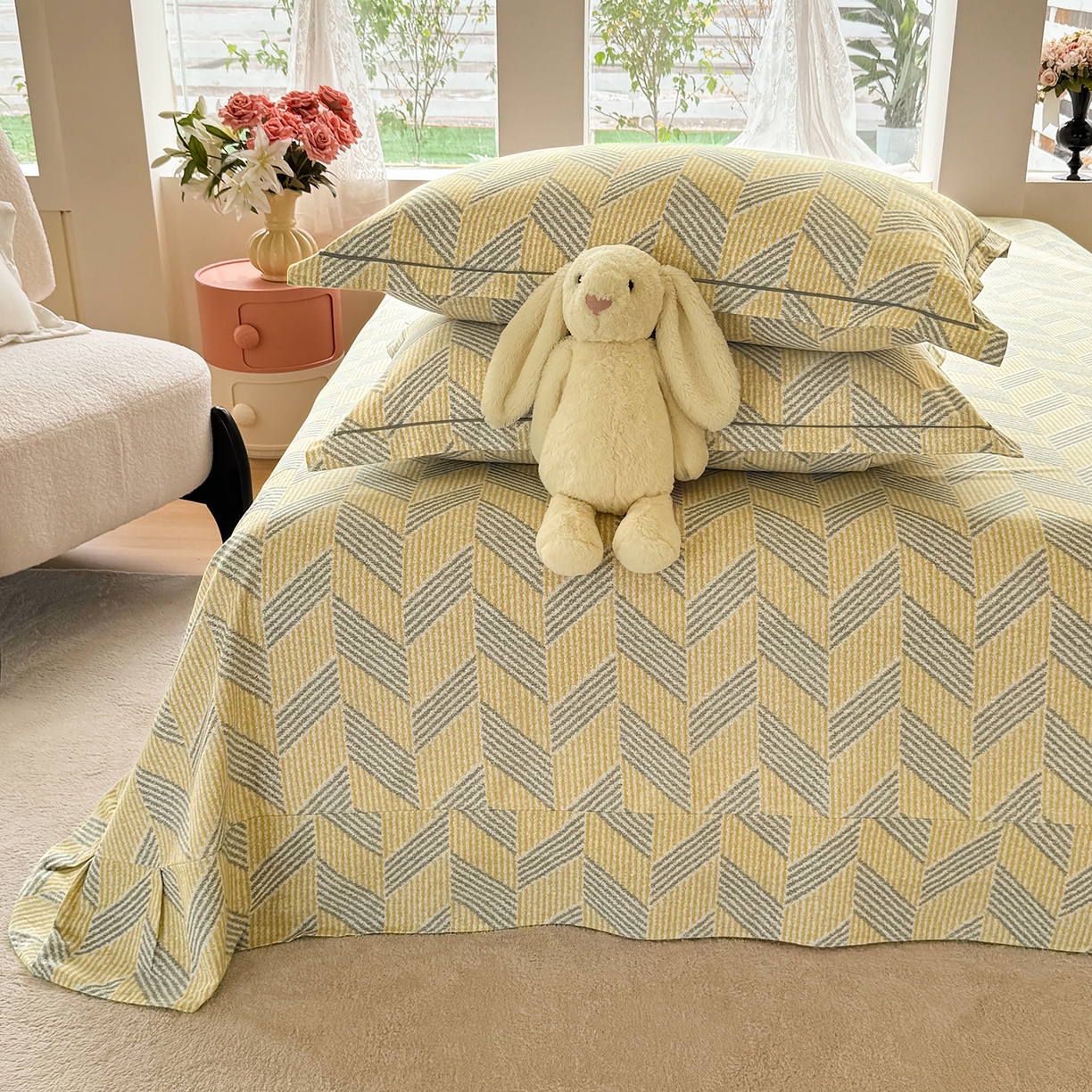 91家纺网 家纺一手货源 找家纺 壹贝家纺 2025新款A类100%全棉纯棉磨毛床单单床单床单单件 施华-灰