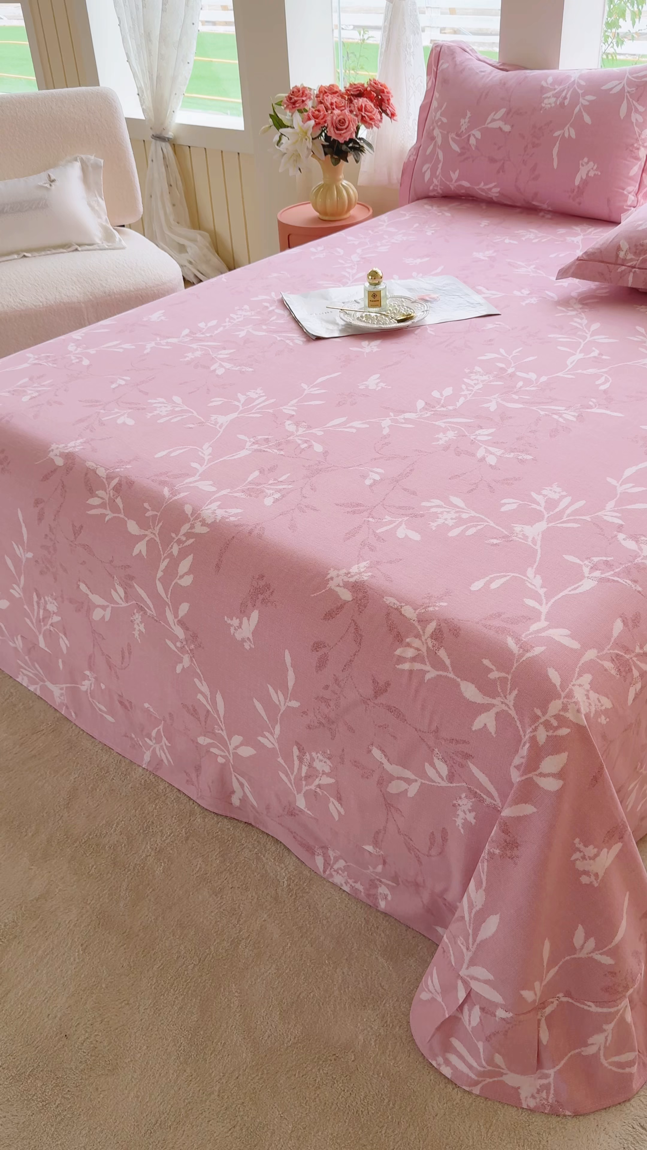 91家纺网 家纺一手货源 找家纺 壹贝家纺 2025新款A类100%全棉纯棉磨毛床单单床单床单单件 春和景明-粉