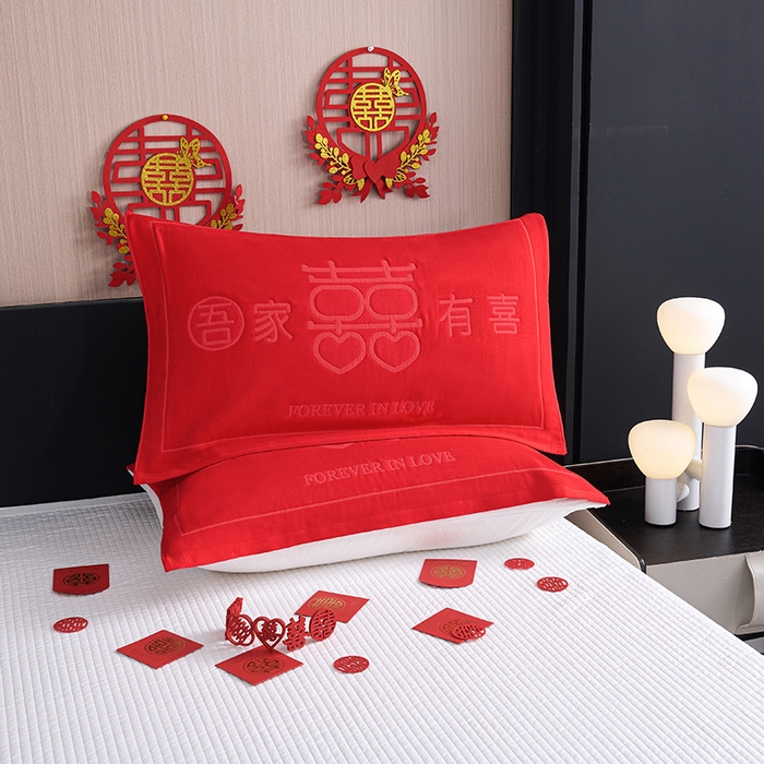 91家纺网 家纺一手货源 找家纺 （总）棠薇家纺 2025新款全棉大红婚庆枕巾