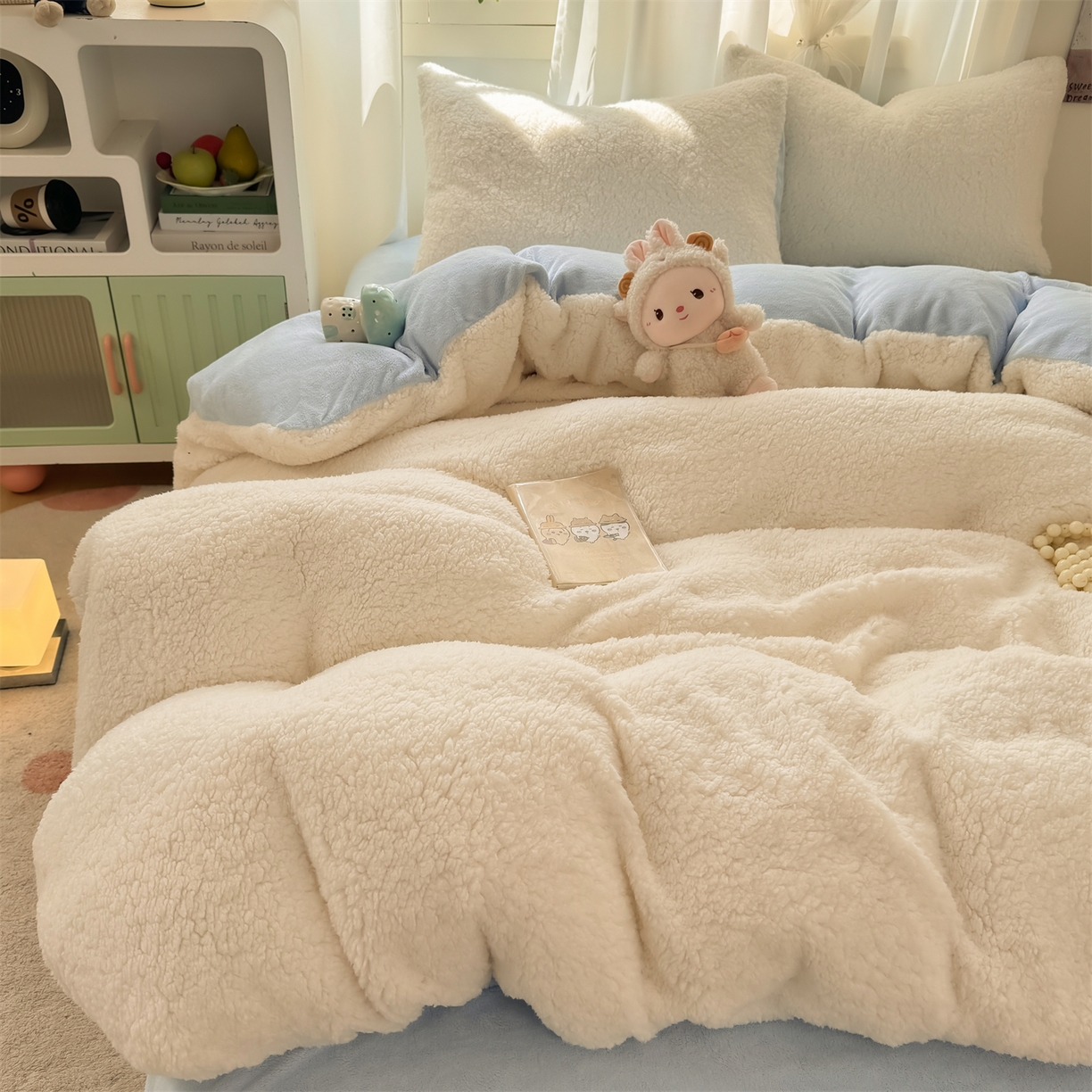 91家纺网 家纺一手货源 找家纺 （总）灰鲸 2025新款秋冬韩系牛奶羊羔绒四件套