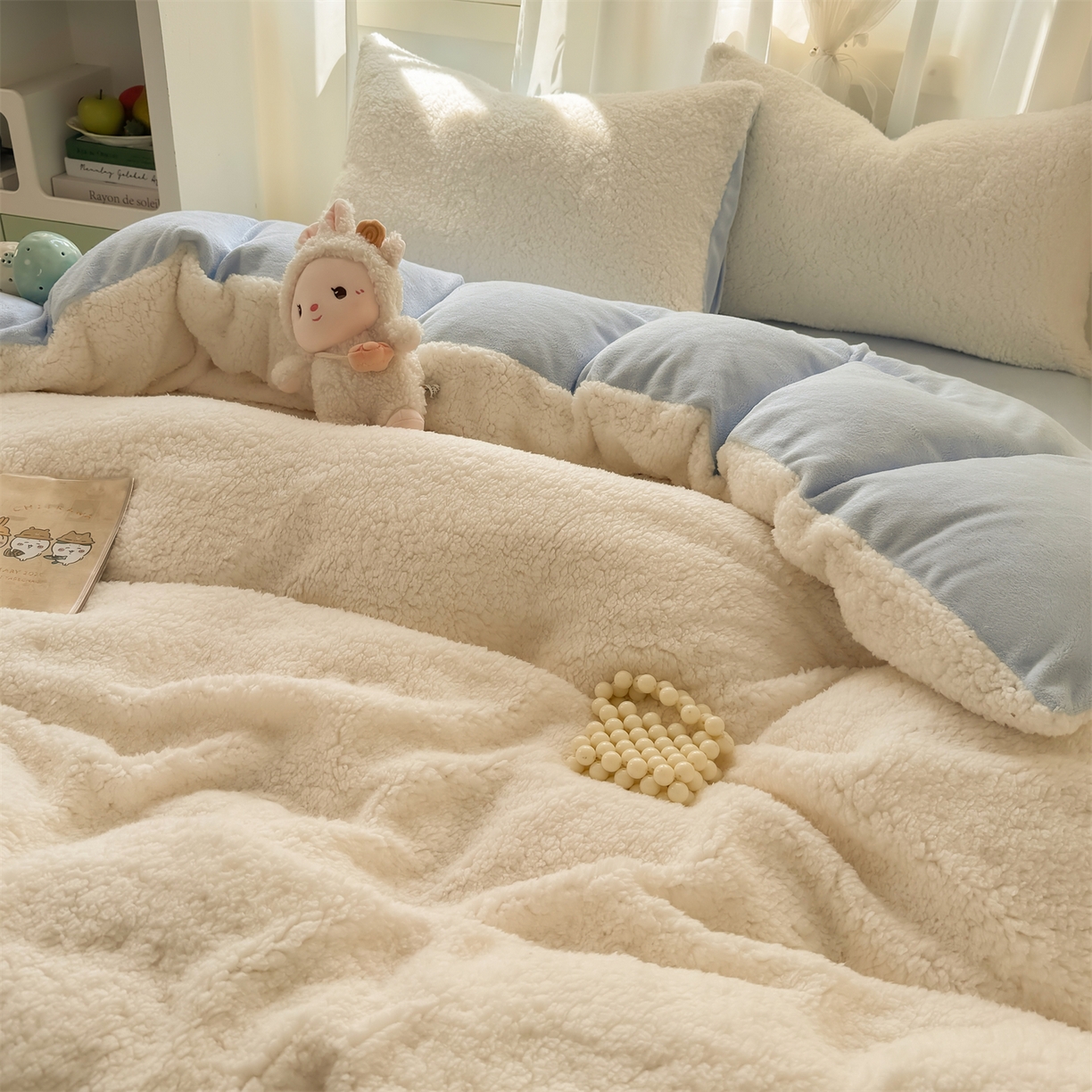 91家纺网 家纺一手货源 找家纺 （总）灰鲸 2025新款秋冬韩系牛奶羊羔绒四件套