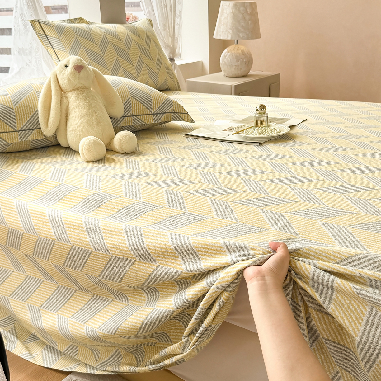 91家纺网 家纺一手货源 找家纺 壹贝家纺 2025新款A类100%全棉纯棉磨毛床单单床单床单单件 施华-灰