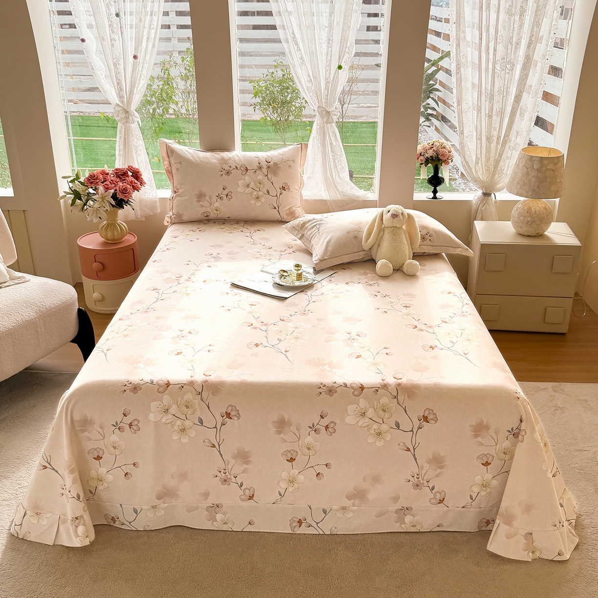 91家纺网 家纺一手货源 找家纺 壹贝家纺 2025新款A类100%全棉纯棉磨毛床单单床单床单单件 十里桃花