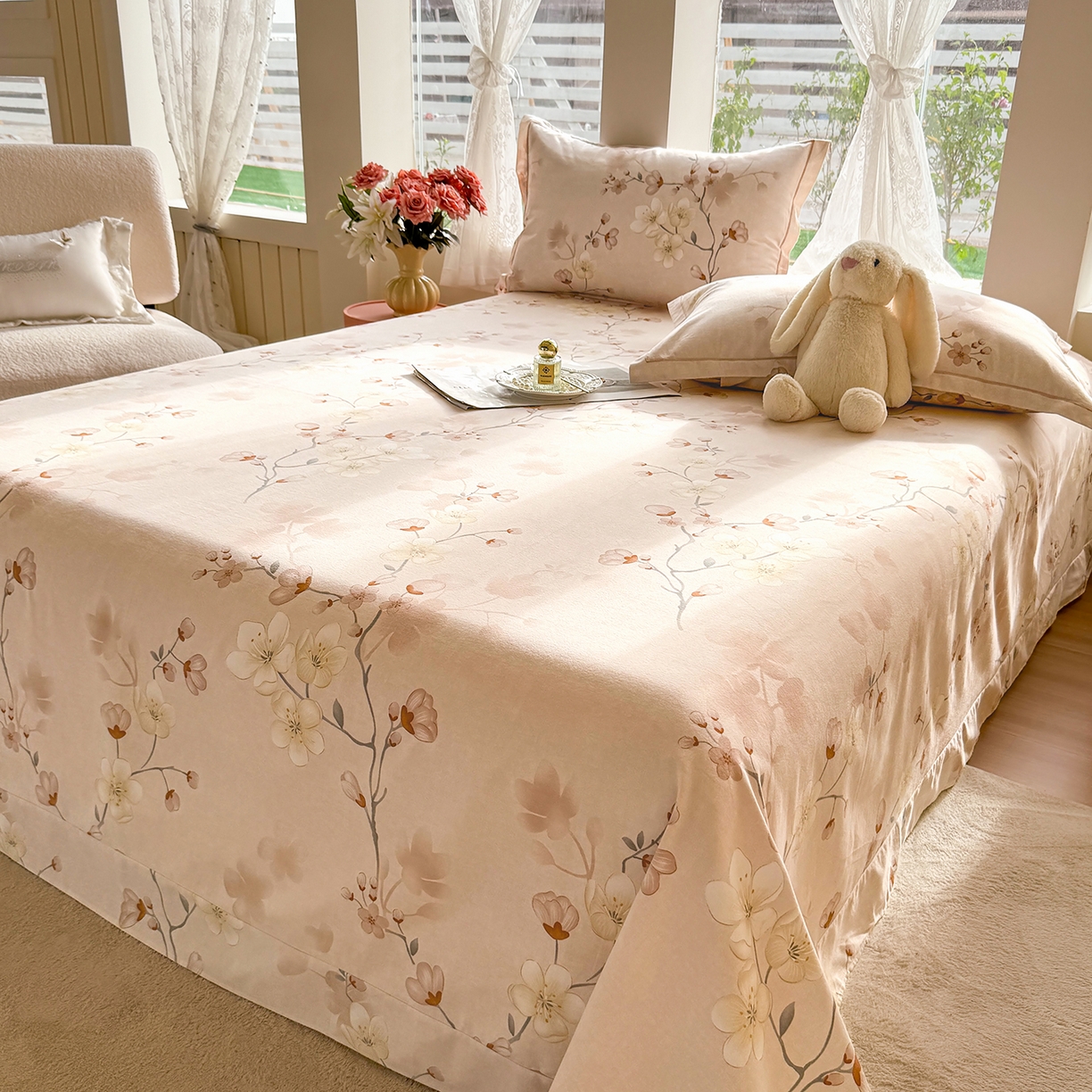 91家纺网 家纺一手货源 找家纺 壹贝家纺 2025新款A类100%全棉纯棉磨毛床单单床单床单单件 十里桃花